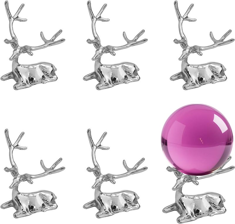 GeryVtee 6PCS Crystal Ball Stand Sphere Display Stand Metal Crystal Holder Balls Ornament Rack Holder Metal Base Christmas Elk Shape (Silver) - Image 1